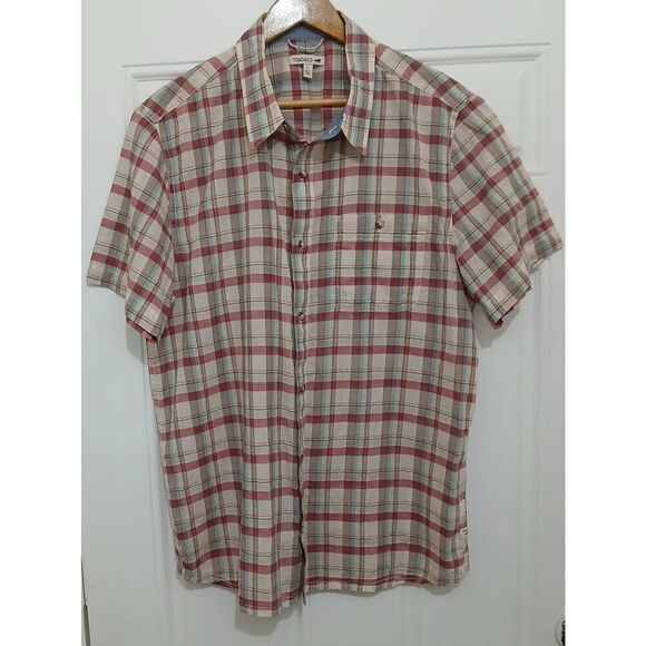 Toad and co mens lightweight organic cotton thin shirt plaid red tan - Picture 1 of 7